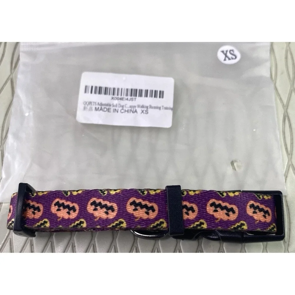 Puppy Dog Soft Halloween Bat Adjustable Collar‎ Black/Purple/Orange Sz. XS NEW